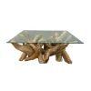 Sale Table basse vitrée en racine de teck naturel recyclé "Farmer" Table Basse Rectangulaire