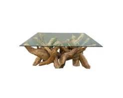 Sale Table basse vitrée en racine de teck naturel recyclé "Farmer" Table Basse Rectangulaire