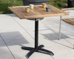 Sale Table bistrot 80x80 cm en teck et pied central aluminium 