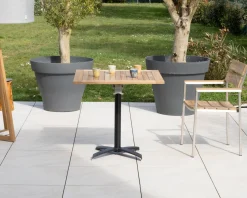 Sale Table bistrot 80x80 cm en teck et pied central aluminium 