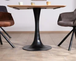 Sale Table carrée 90 cm esprit bistrot en acacia "Piccadilly" pied tulipe en métal Table À Manger Carrée