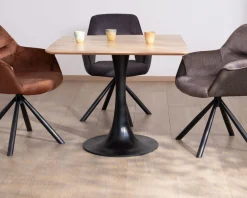 Sale Table carrée 90 cm esprit bistrot en acacia "Piccadilly" pied tulipe en métal Table À Manger Carrée