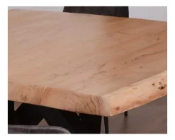 Sale Table carrée 150x150 cm acacia naturel massif et métal noir 