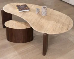 New Table d'appoint design en travertin et manguier