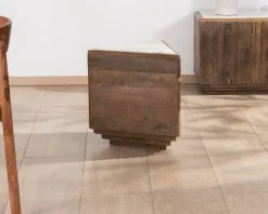 Outlet Table d'appoint triangulaire en bois recyclé et plateau marbre blanc "Mood" Table D'Appoint