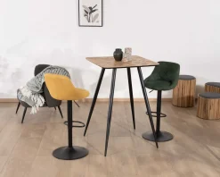 Discount Table de bar carrée 75cm en teck recyclé et pieds crayons noirs "Foster" Table Haute Carrée