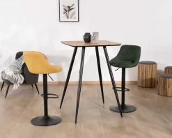 Discount Table de bar carrée 75cm en teck recyclé et pieds crayons noirs 