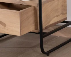 Outlet Table de chevet design en métal et bois avec plateau en placage pierre 
