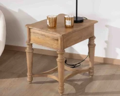 Outlet Table de chevet en manguier naturel massif style classique 