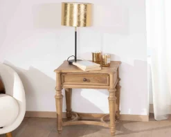Outlet Table de chevet en manguier naturel massif style classique 