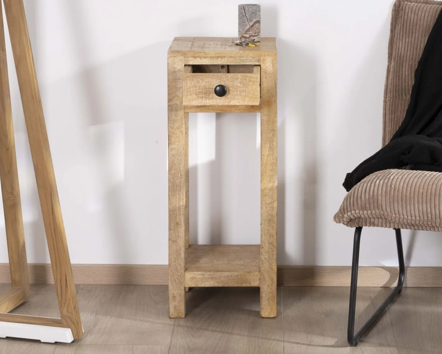 Clearance Table de chevet haute ou sellette avec 1 tiroir "Manoha" en manguier H 70 cm Bout De Canapé|Table D'Appoint