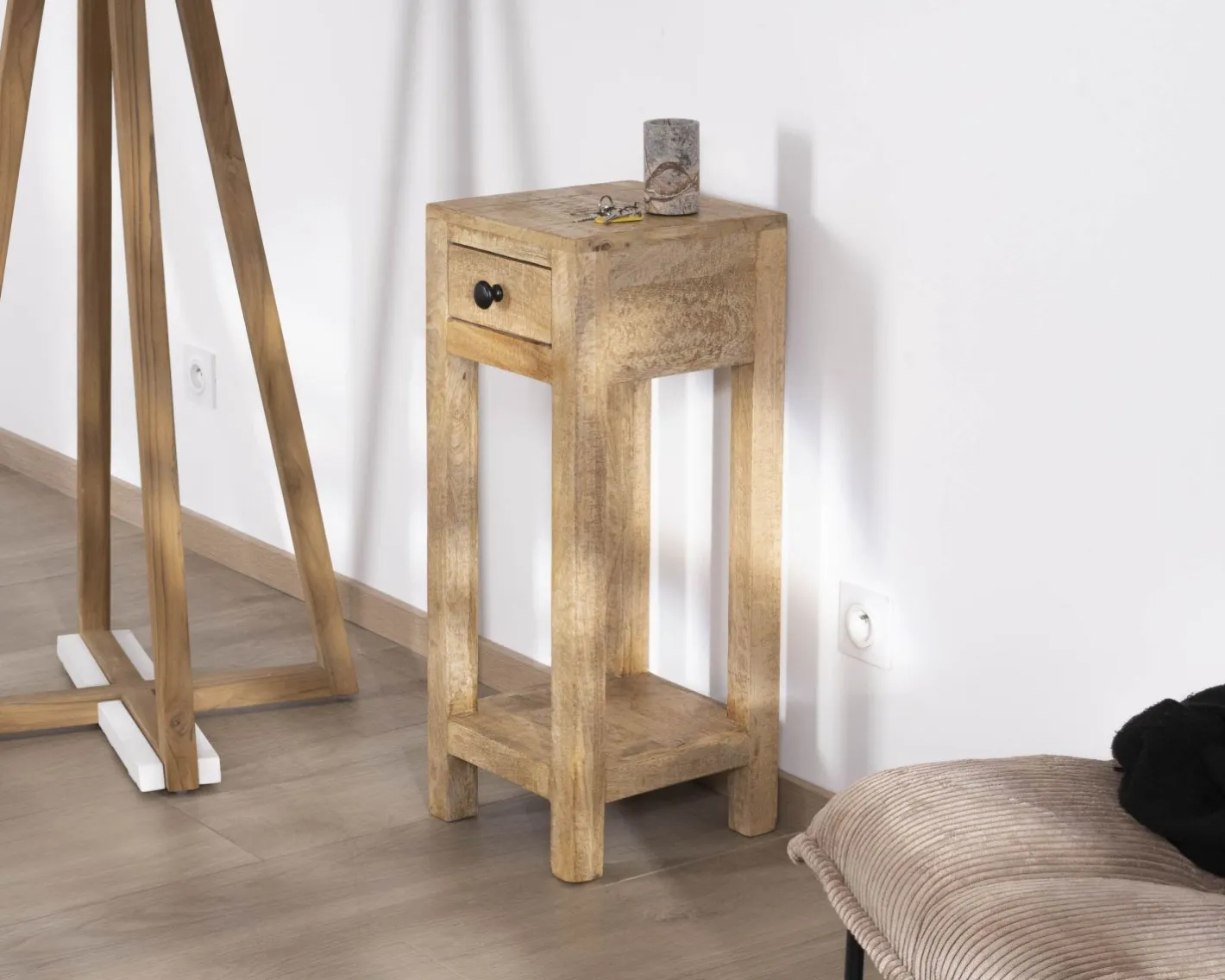 Clearance Table de chevet haute ou sellette avec 1 tiroir "Manoha" en manguier H 70 cm Bout De Canapé|Table D'Appoint