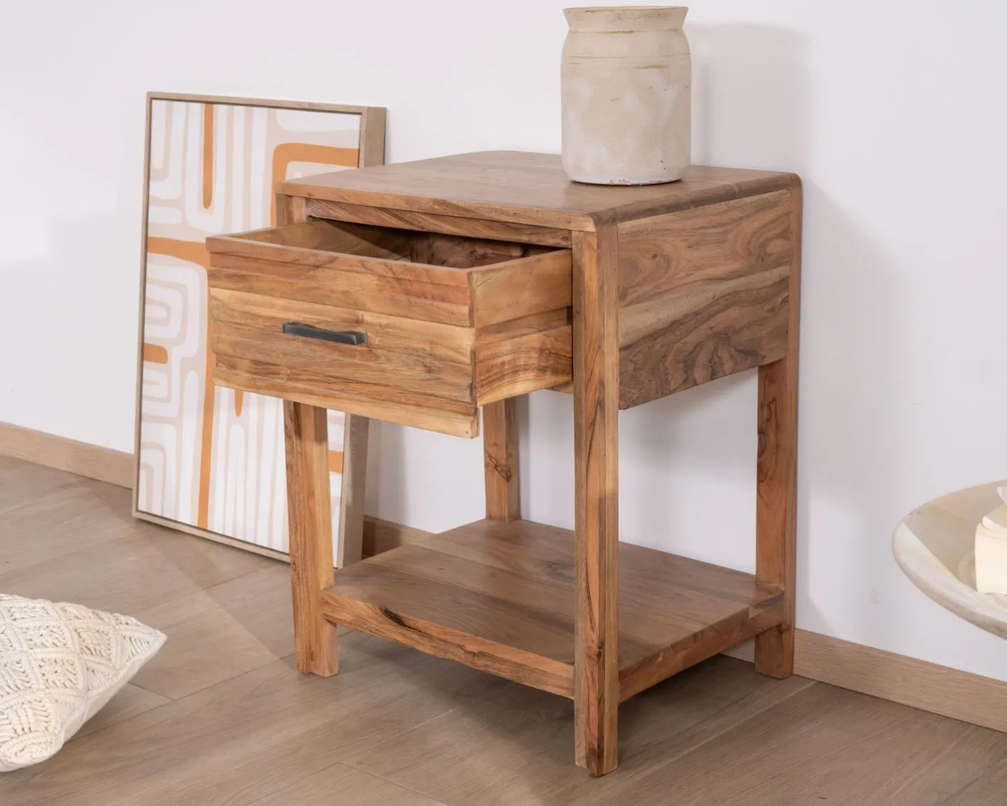 Clearance Table de chevet ou d'appoint en acacia avec tiroir "Conoa" Table D'Appoint
