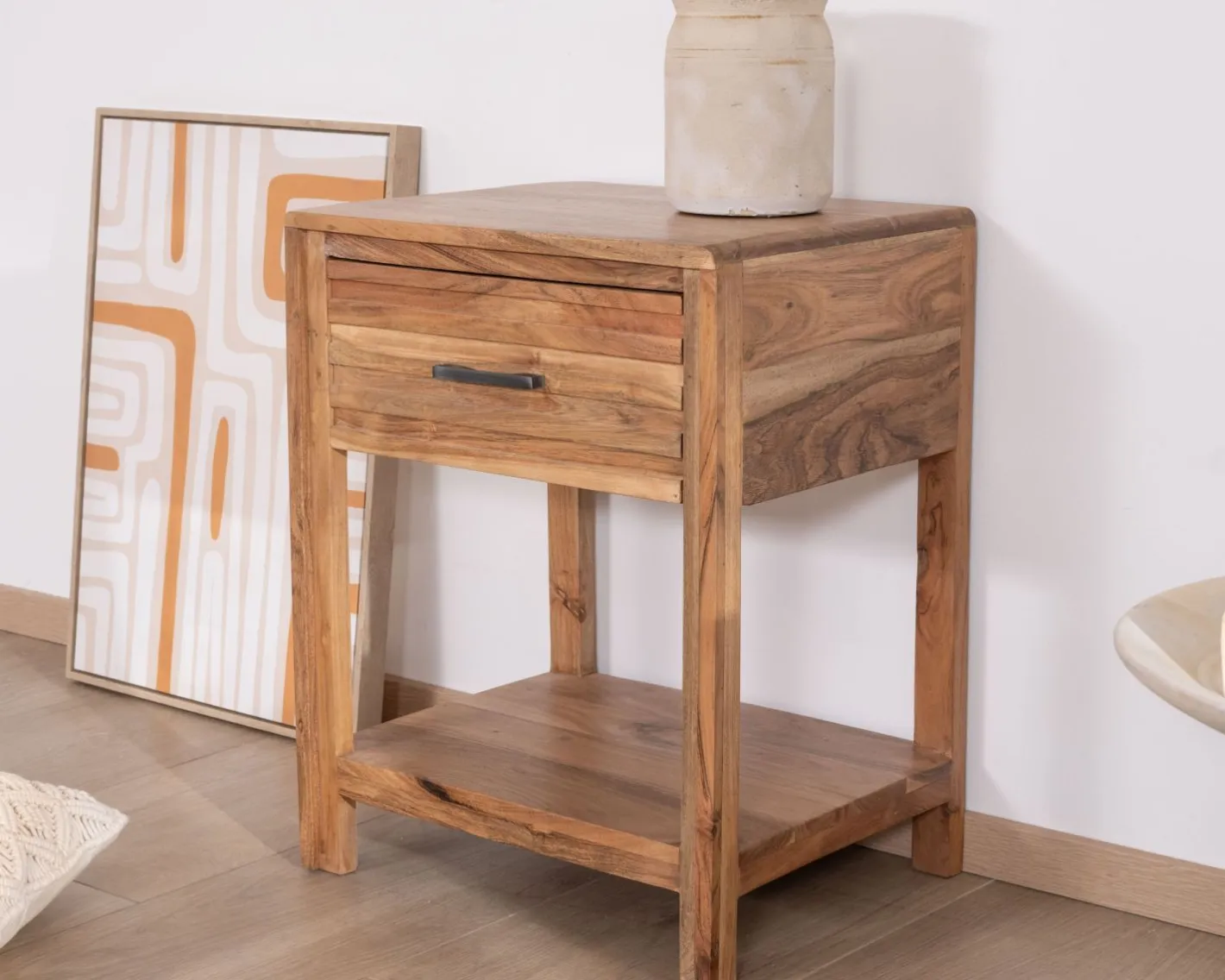 Clearance Table de chevet ou d'appoint en acacia avec tiroir "Conoa" Table D'Appoint
