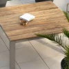 Hot Table de jardin carrée 160 cm en teck "Melta" pieds métal gris inox Table À Manger Carrée