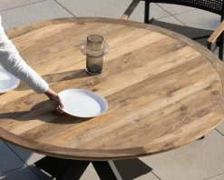Best Table de jardin ronde en teck et pieds croisés en aluminium 