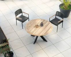 Best Table de jardin ronde en teck et pieds croisés en aluminium 