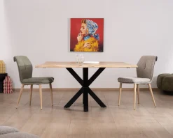Discount Table de repas carrée 120 cm en acacia et pieds croix métal
