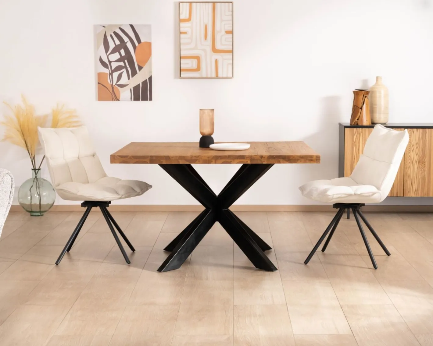 Online Table de repas carrée en teck pied métal 130 cm "Zenia" Table À Manger Carrée