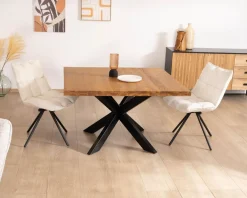 Online Table de repas carrée en teck pied métal 130 cm