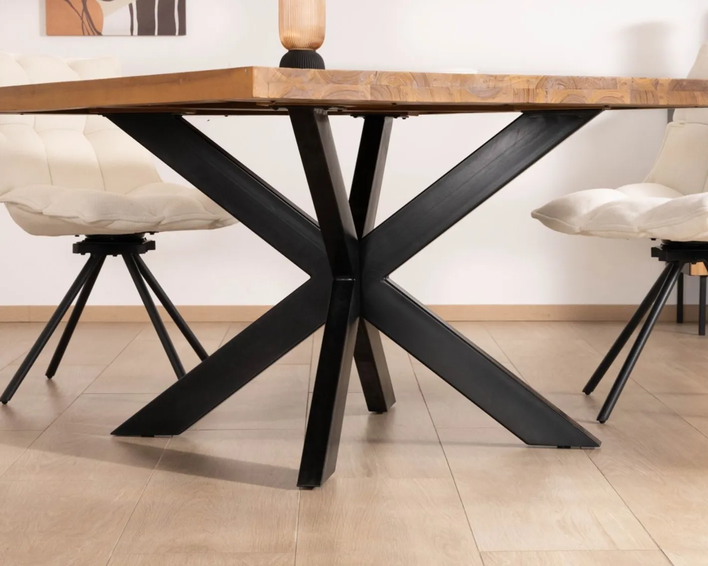 Online Table de repas carrée en teck pied métal 130 cm "Zenia" Table À Manger Carrée