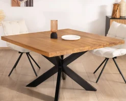 Online Table de repas carrée en teck pied métal 130 cm