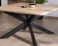 Hot Table de repas carrée extensible style industriel manguier et métal "Haden" 140x140-220cm Table À Manger Carrée