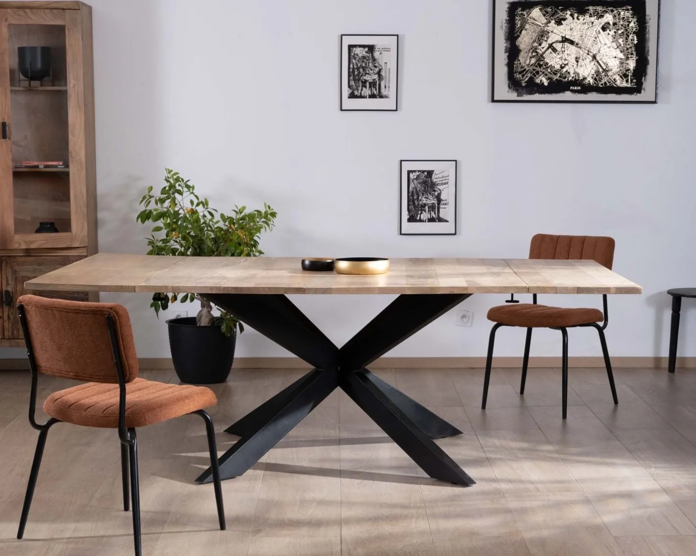 Hot Table de repas carrée extensible style industriel manguier et métal "Haden" 140x140-220cm Table À Manger Carrée