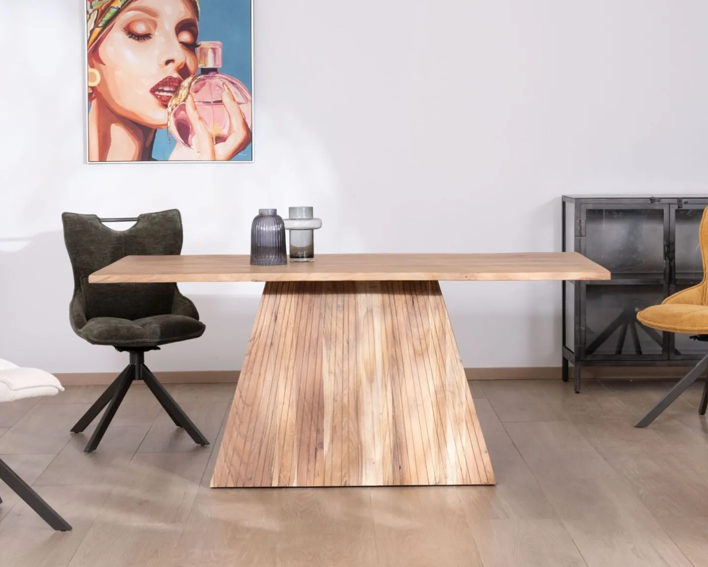Clearance Table de repas 175 cm design "Elki" en acacia avec pied central Table À Manger Rectangulaire