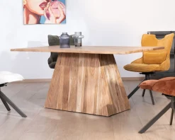 Clearance Table de repas 175 cm design "Elki" en acacia avec pied central Table À Manger Rectangulaire