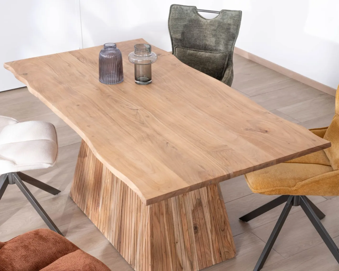 Clearance Table de repas 175 cm design "Elki" en acacia avec pied central Table À Manger Rectangulaire