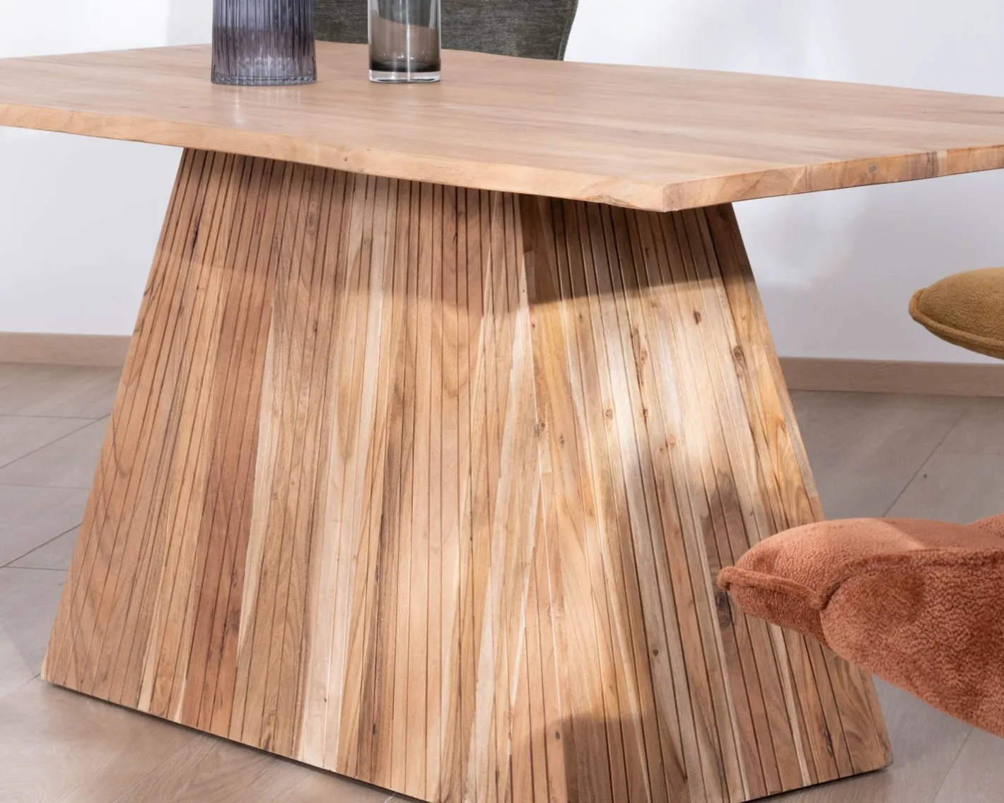 Clearance Table de repas 175 cm design "Elki" en acacia avec pied central Table À Manger Rectangulaire