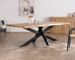 Online Table de repas 200 cm plateau en manguier bords naturels "Presolino" pieds croix métal Table À Manger Rectangulaire