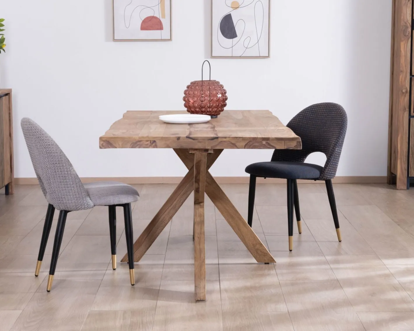 New Table de repas 180 cm plateau naturel et pieds croix "Enoa" 100% palissandre Table À Manger Rectangulaire