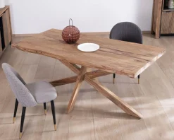 New Table de repas 180 cm plateau naturel et pieds croix