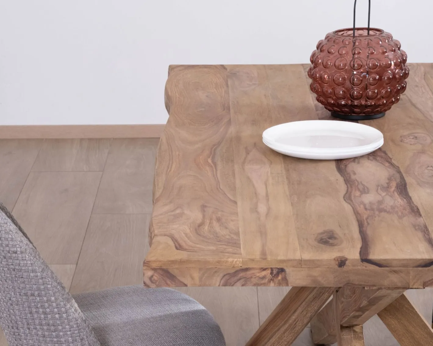 New Table de repas 180 cm plateau naturel et pieds croix "Enoa" 100% palissandre Table À Manger Rectangulaire