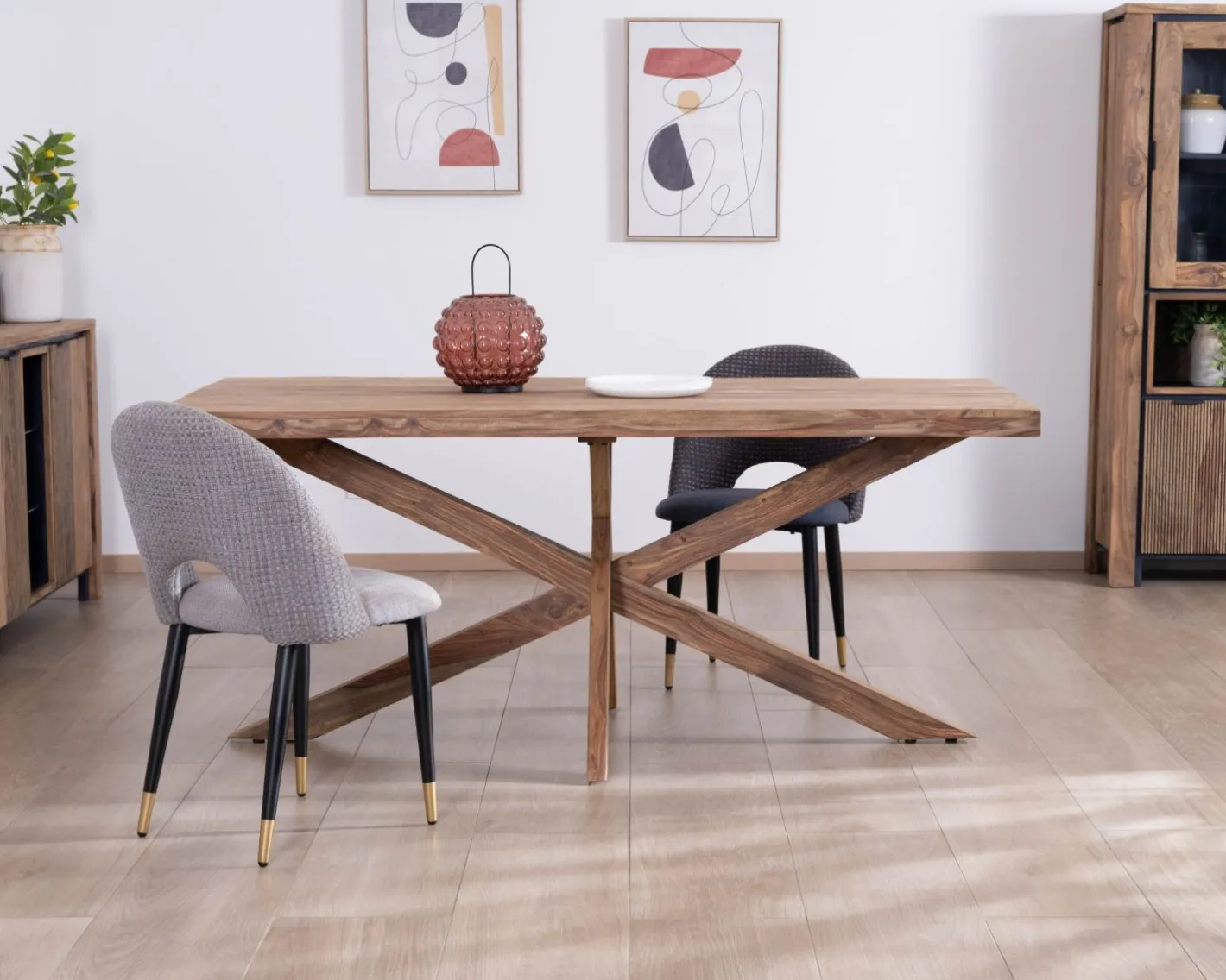 New Table de repas 180 cm plateau naturel et pieds croix "Enoa" 100% palissandre Table À Manger Rectangulaire