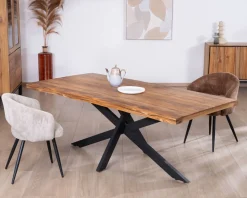 Discount Table de repas contemporaine en bois 200 cm "Olonie" pieds croisés en métal Table À Manger Rectangulaire
