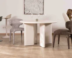 Outlet Table de repas contemporaine ronde 120 cm coloris crème 
