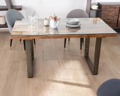Online Table de repas design en bois recyclé et pieds métal en U 