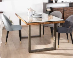 Online Table de repas design en bois recyclé et pieds métal en U 
