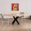 Best Table de repas en acacia et pieds mikado "3D" plateau forme carrée 150 cm Table À Manger Carrée