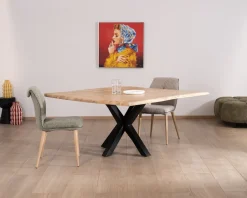 Best Table de repas en acacia et pieds mikado "3D" plateau forme carrée 150 cm Table À Manger Carrée