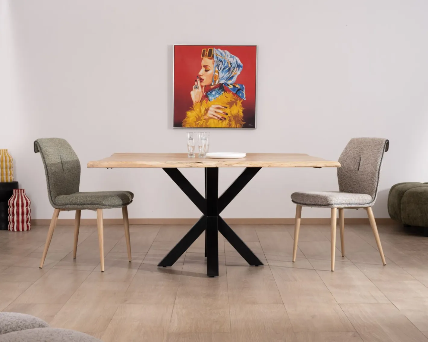 Best Table de repas en acacia et pieds mikado "3D" plateau forme carrée 150 cm Table À Manger Carrée