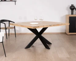 Clearance Table de repas industrielle carrée 150x150cm métal et bois