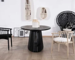 Clearance Table de repas ovale 210 cm en teck noir pied central ajouré "Dutipi" Table À Manger Ronde Ou Ovale