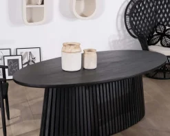 Clearance Table de repas ovale 210 cm en teck noir pied central ajouré