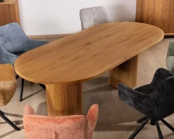 Clearance Table de repas ovale 220 cm et pieds ronds cannelés en chêne huilé 