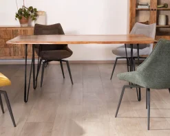 Sale Table de repas épurée et design en acacia et pieds métal "Wendy" 180 cm Table À Manger Rectangulaire