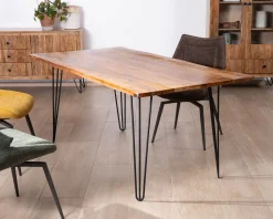 Sale Table de repas épurée et design en acacia et pieds métal "Wendy" 180 cm Table À Manger Rectangulaire